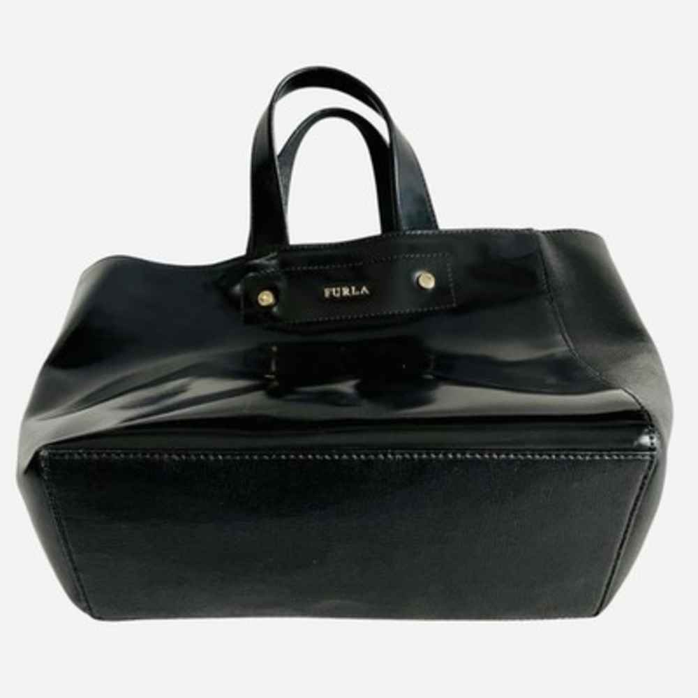 Authentic Furla Musa Black Patent Leather Medium Tote Handbag Gold Hardware VG - Picture 10 of 10